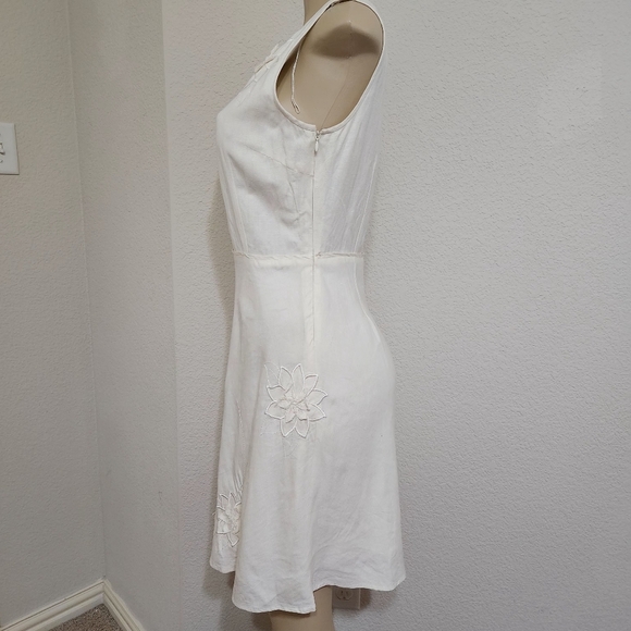 Adrianna Papell Linen Blend Embroidered Floral A Line Ivory Tank Dress Size 6 - Picture 11 of 12